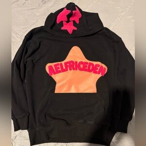 Aelfric Eden Black Hoodie with Pink and Orange Star Accents